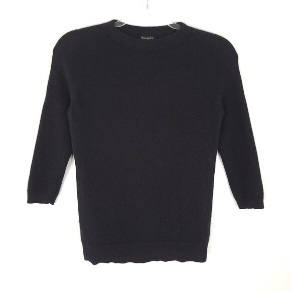 Talbots Pure Cashmere 3/4 Sleeve Crew Neck Sweater Black Size SP Petite - Picture 1 of 11